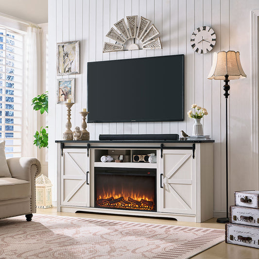 JXQTLINGMU farmhouse TV stand with fireplace