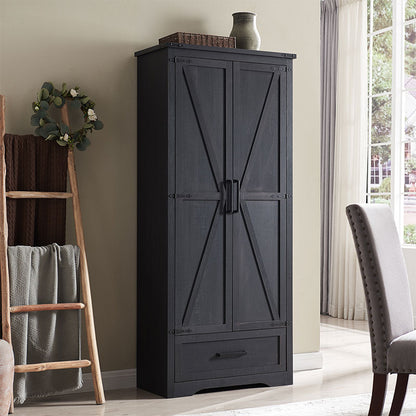 JXQTLINGMU 72 inch Tall Farmhouse Kitchen Pantry, Kitchen Cupboard Storage Cabinets with 2 Barn Doors