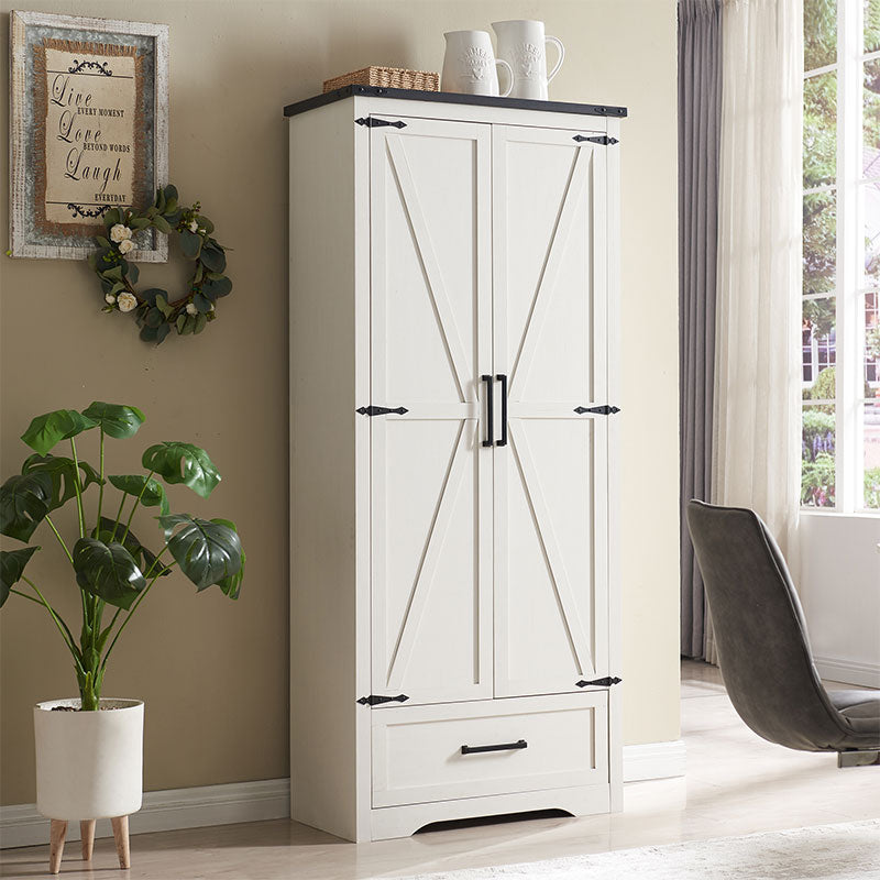 JXQTLINGMU 72 inch Tall Farmhouse Kitchen Pantry, Kitchen Cupboard Storage Cabinets with 2 Barn Doors