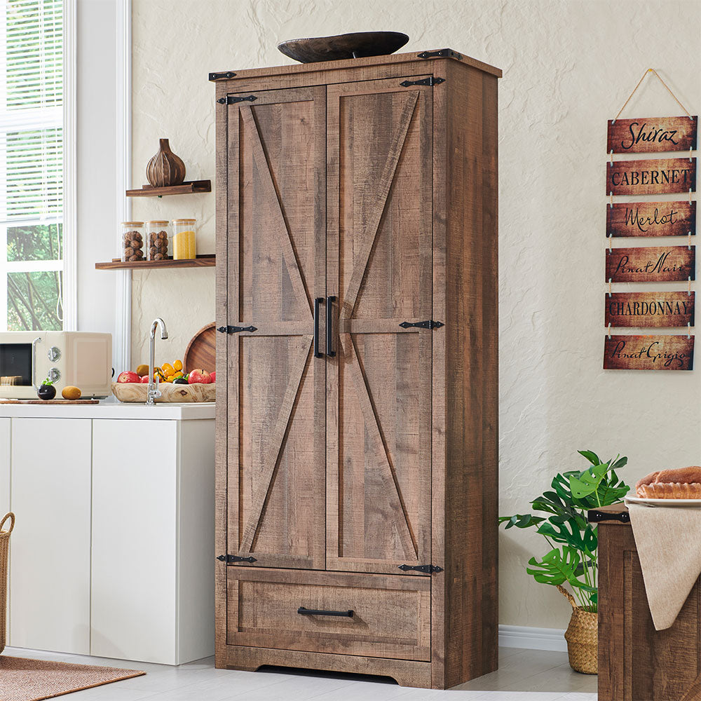 JXQTLINGMU 72 inch Tall Farmhouse Kitchen Pantry, Kitchen Cupboard Storage Cabinets with 2 Barn Doors