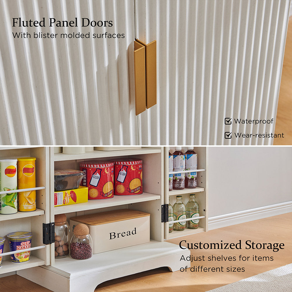 JXQTLINGMU 47 inch Modern Fluted Pantry Cabinet with 2 Doors