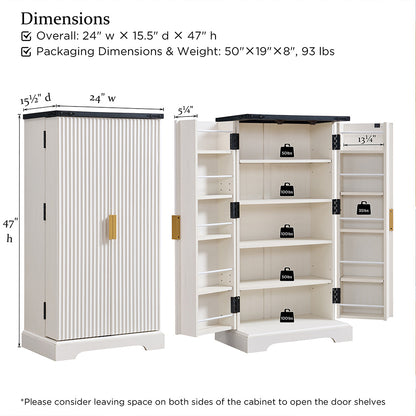 JXQTLINGMU 47 inch Modern Fluted Pantry Cabinet with 2 Doors