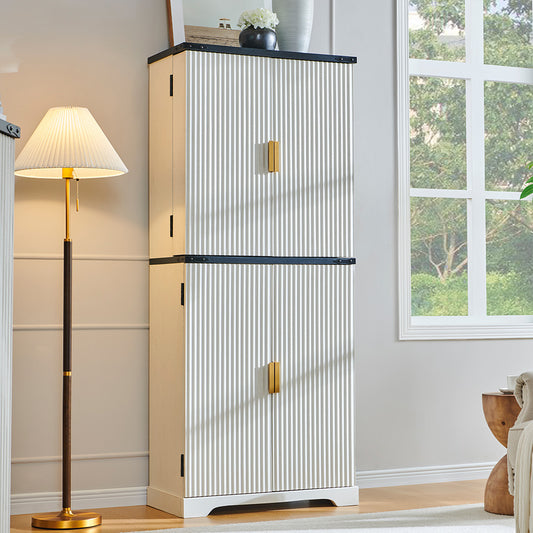 JXQTLINGMU 72 inch Tall Modern Fluted Pantry Cabinet