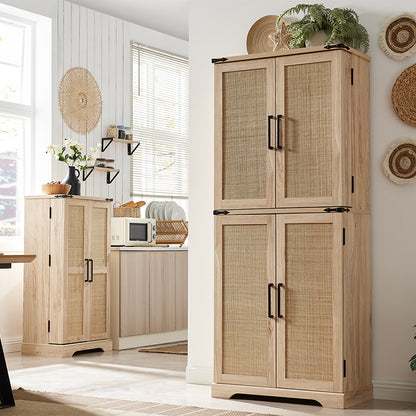 JXQTLINGMU 72 inch Kitchen Pantry with Rattan Doors, Kitchen Wood Cupboard