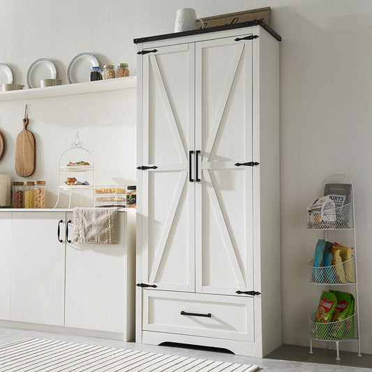 JXQTLINGMU 72 inch Tall Farmhouse Kitchen Pantry, Kitchen Cupboard Storage Cabinets with 2 Barn Doors