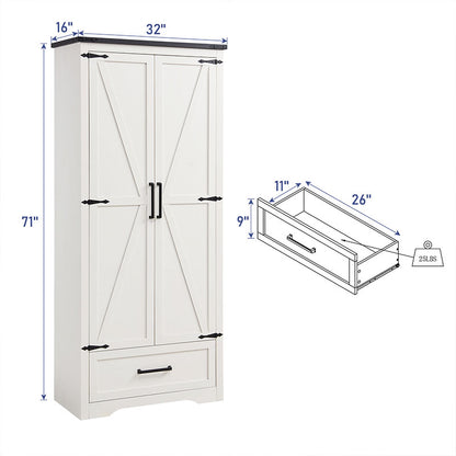 JXQTLINGMU 72 inch Tall Farmhouse Kitchen Pantry, Kitchen Cupboard Storage Cabinets with 2 Barn Doors