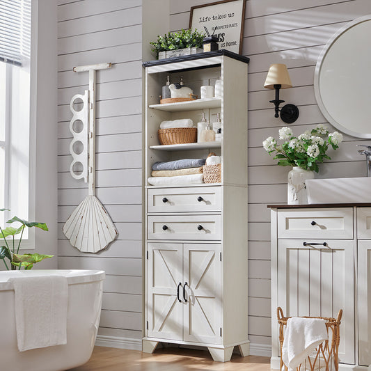 Farmhouse Bathroom Cabinet, 72 inch Tall Bathroom Storage Cabinet with 2 Drawers