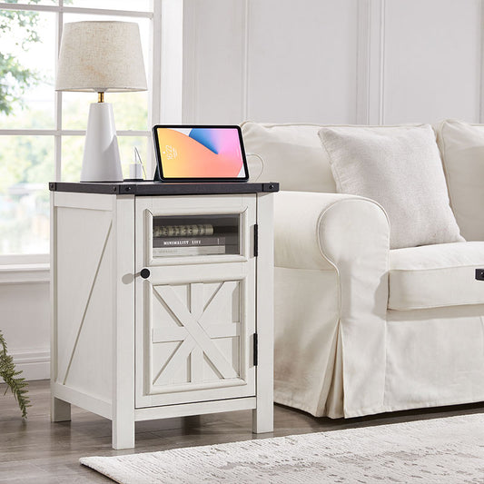 JXQTLINGMU 18 inch Farmhouse End Table with Charging Station